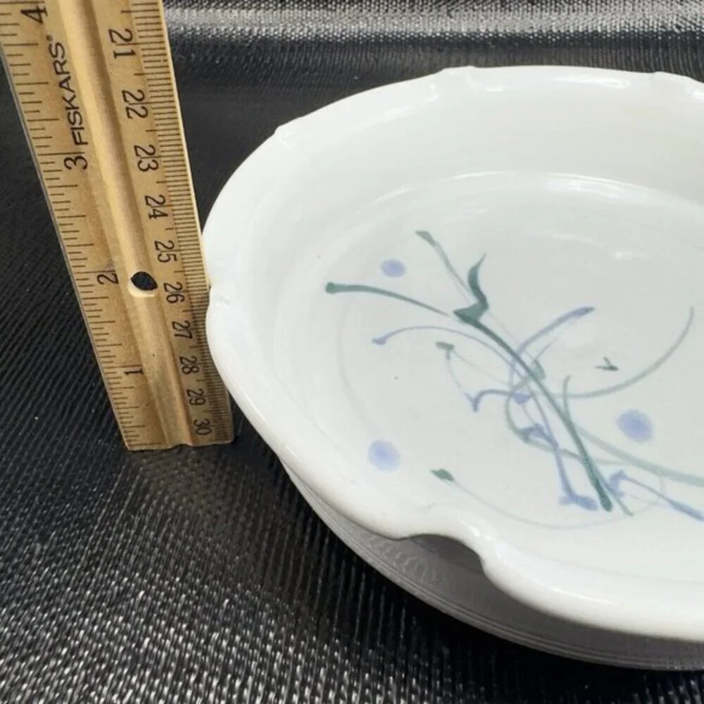 1980s Bev Howell Pottery Ruffled‎ Edges Dish Bowl Plate Artist Signed Floral VTG
